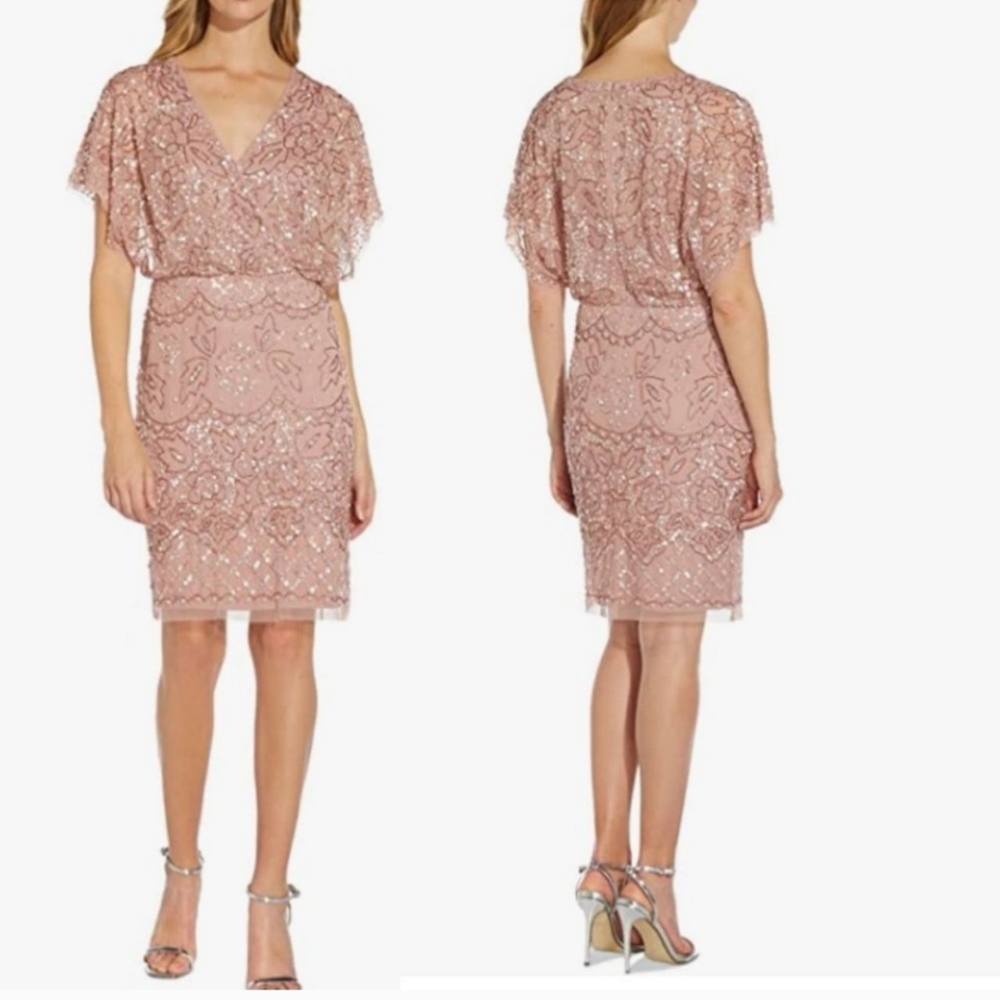 NWT Adrianna Papell Beaded Blouson Dress sz 4 - Picture 3 of 10
